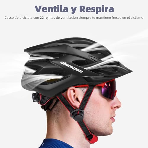 Casco de ciclismo con luz LED, de A-Best, casco integral especializado con luz de seguridad, visera y forro extraíbles, para adulto, negro - imagen 4