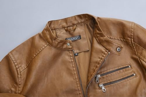 Image of WULFUL Men's Stand Collar Leather Jacket Motorcycle Lightweight Faux Leather Outwear