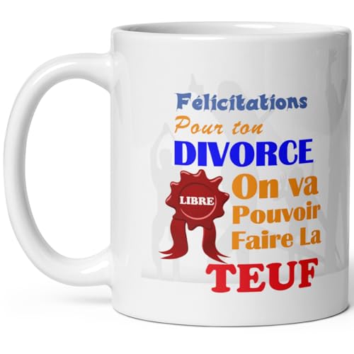 Kalféa Mug divorce félicitations on va faire la fête tasse drole séparation homme femme idee cadeau marrant noel anniversaite famille collegue