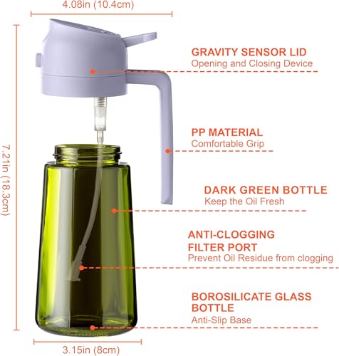 Image of CXINYI - 16oz /470ml Olive Oil Dispenser for Kitchen with Stickers - 2 in 1 Olive Oil Sprayer for Cooking, Air Fryer, and Salad, Black&Purple (Light-Proof Kitchen Gadget)