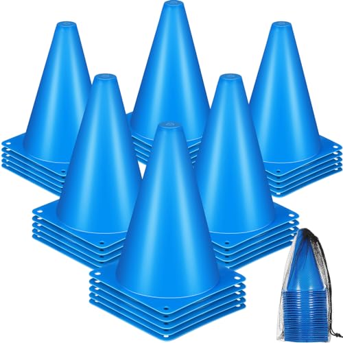 Syhood 30 Pack 7 Inch Plastic Traffic Cones Sports Training Agility Marker Mini Cones for Soccer Skating Football Basketball Indoor and Outdoor Games Sports Practice Equipment(Blue)