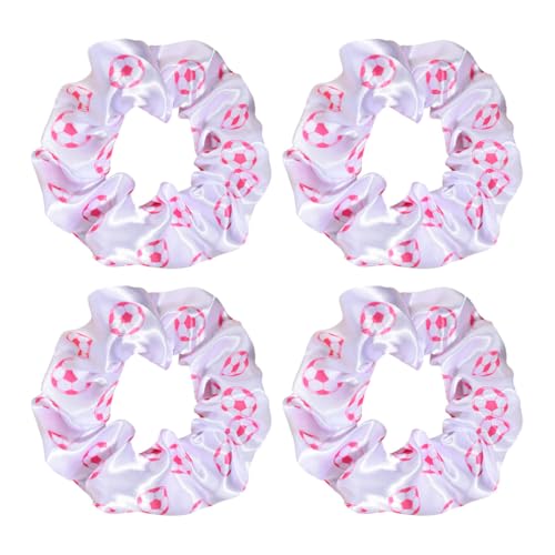 Kefley - White Pink Soccer Hair Scrunchies Elastics Soccer Gifts for Girls Lovers Fans Hair Ties Ponytail Holders Hair Bands Scrunchy Scrunchie Football Sports Themed Gifts Cheer Accessories 4 PCS