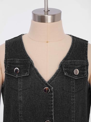 Aislor Kids Girls Asymmetrical Hem Denim Vest Sleeveless Button Down Crop Tops Jeans Jacket Waistcoat Outerwear4