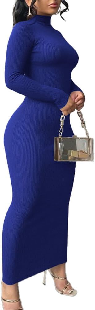 Nimsruc Women Bodycon Maxi Dress Long Sleeve Casual Long Dresses