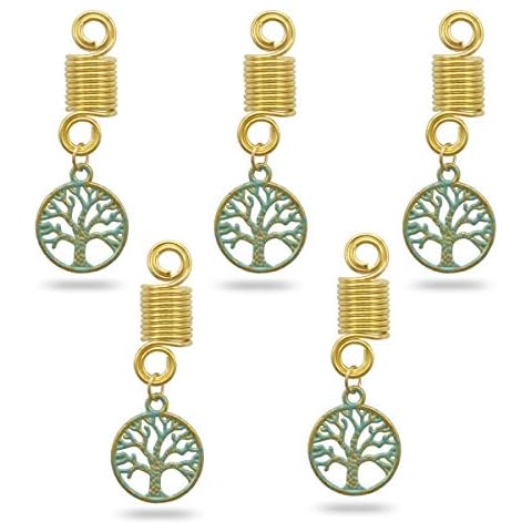 RechicGu Gold Patina Tree of Life 5pcs Norse Viking Sprial Dreadlock DIY Beard Bead Braid Hair Decoration Accessories Decor Dress Clip Pin Cover