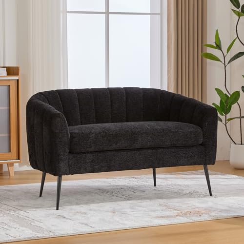 Chifee & Vingol Black Loveseat Sofa 50.2'' Wide Upholstered Loveseat Accent Couch with Metal Legs Modern 2-Seater Sofa for Living Rooms Bedroom Apartment Office,Black