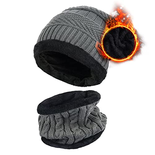 Aisprts Kinder Wintermütze Winterschal Beanie Kinder Strickmütze für Kinder mit Fleecefutter Cover