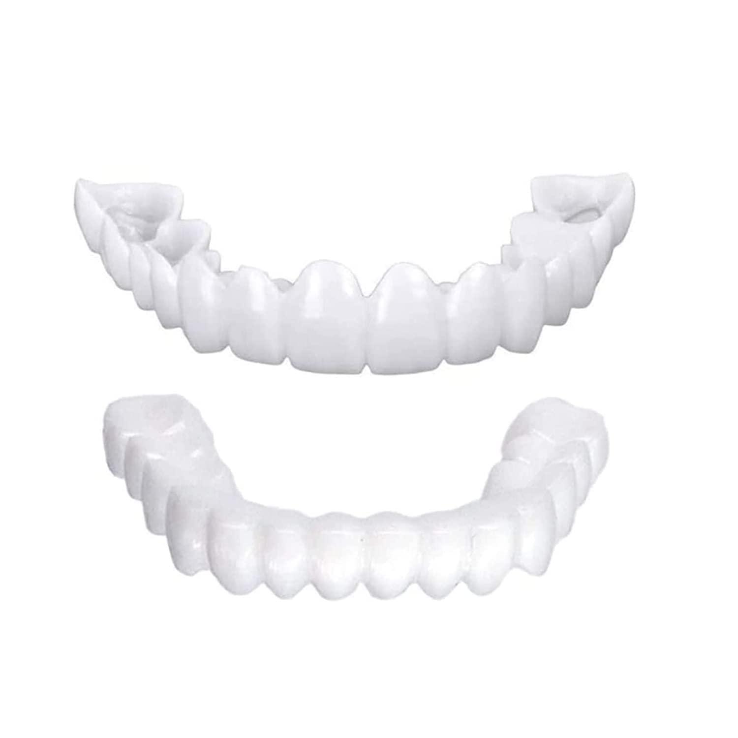 2 Pairs Instant Veneer Dentures Serrated Dentures Top Bottom Temporary Fake Cosmetic Teeth Straightening Braces Covering Whitening Restoration Kit for Men and Women : Health & Household