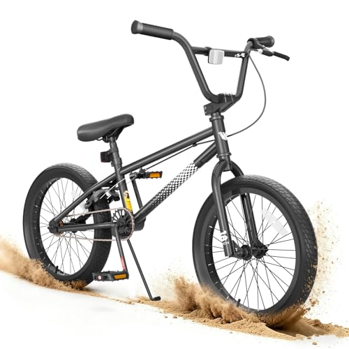 KORIMEFA Freestyle BMX Bike 18 inch Kids Boys Trick Bicycle for 7-12 Years Old, Pro Pegs/Guro Could Choose, Hi-Ten Steel Frame, Beginner-Level to Advanced Riders