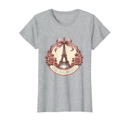 Oui Oui Merci Chic Paris Graphic Design T-Shirt, Women, Heather Grey, X-Small