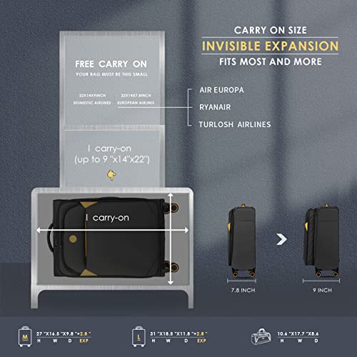 Verage Cambridge Lightweight 2 Piece Luggage Sets,Softside Expandable Spinner Wheel Suitcase,Black,2-Piece Set(20/24)