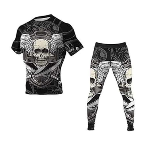 DEHAHA Mens Skeleton Rash Guard Sets Lightweight Tights Undershirt for Running, 3X-Large
