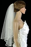 Bridal Veil Diamond (Off) White 2 Tiers Elbow Length Scattered Rhinestones Satin Edge