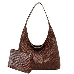 Waniki Gewebte Handtasche Damen 2-teiliges Set Shopper PU Leder Schultertasche Groß Shopper Tasche Mode Umhängetasche Tote Bag Handbags Geflochtene Tasche für Täglich Freizeit Arbeiten