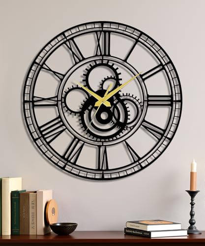 Image of Auromin Premium Metal Wall Clock for Living Room Stylish | Decorative Silent WallClock for Hall & Bedroom, Kitchen, Office | Modern Designer Big Size Home Decor Wall Watch - Aesthetic Clock