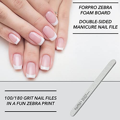 Forpro Zebra Foam Board, 100/180 Grit, Double-Sided Manicure Nail File, 7” L X .75” W 50-Count #TOP2