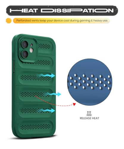 Image of WOW IMAGINE Ultimate Silicone Back Cover Case for iPhone 12 | Heat Dissipation Thin Soft TPU | 360 Camera Protection | Breathable Cooling Holes - Forest Green