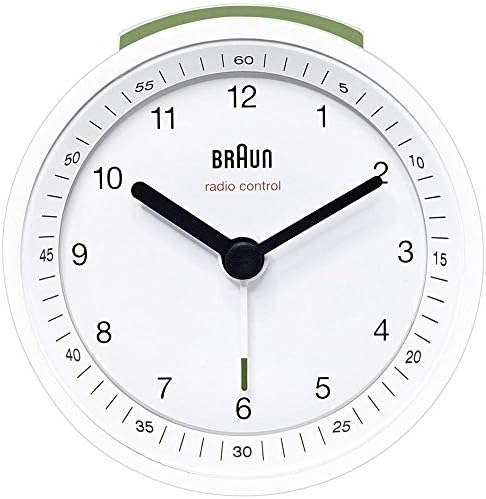 Braun Classic Radio Controlled Analogue Alarm Clock for Central European Time Zone (DCF/GMT+1) with Snooze and Light, Crescendo Beep Alarm in White, BNC007WHWH-DCF