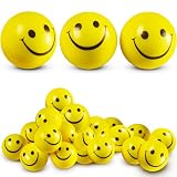Smile Face Squeeze Balls (24 Pcs Bulk) for Kids and Adults, 2 Inch Mini Yellow Fun Happy Face Stress Anxiety Relief Balls, Hand Therapy Sensory Fidget Toy, Classrooms, Game Prize, Party Favor Gift