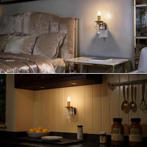 Image of Briignite Chandelier Night Lights Plug into Wall, Warm Night Light Dimmable | Dusk to Dawn Sensor, 0-100LM Dimmable, Decorative Gold Candle-Style Nightlight for Bedroom, Bathroom, Hallway, Stairway