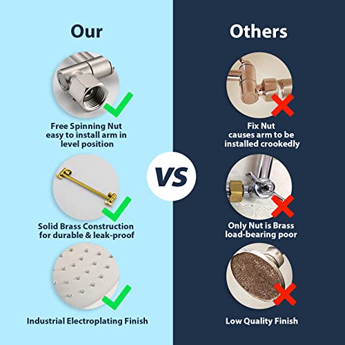 Pdpbath 8" Rain Shower Head With 12" Adjustable Height & Distance Extension Arm,304 Stainless Steel High Pressure Rainfall Showerhead, All Metal Round Waterfall Showerhead With Extender Brushed Nickel #TOP1