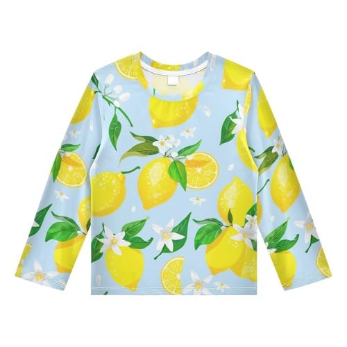 Lemon Blossom Leaves Blue Rash Guard Shirt for Boys Sun Protection Shirt for Swimming Pool Beach UPF50+ 5-6T
