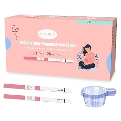 Pregnancy Test Strips with Urine Cups, hCG Detection Home Pregnancy Tests, Sensitive & Over 99% Accurate, 10 Count Individually Wrapped, Rapid hCG Test Strips, 5mm Wider 25mIU/mL