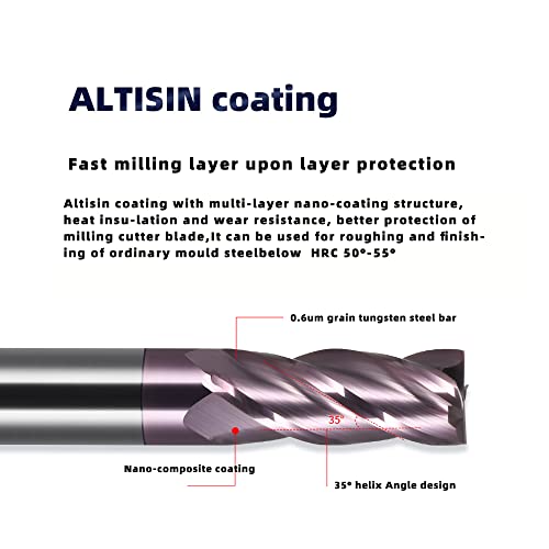 Image of XJL Carbide End Mills Set Tungsten Steel Milling Cutter 4 Flutes Nano Coating HRC 55