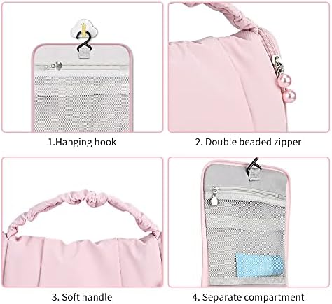 Travel Hanging Toiletry Wash Bag, Waterproof Wash Bag Makeup Cosmetic Organizer for Women Girls, Portable Large Capacity Make Up Bag for Travel, Business, Vacation, Household (Pink)