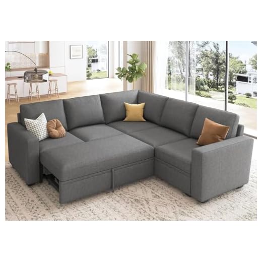 HONBAY Sectional Sleeper Sofa with Pull Out Bed, L Shaped Couch with Storage Seat, Modular Sectional Couches for Living Room, Dark Grey