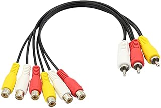 GELRHONR 3 RCA Male to 6 RCA Female Splitter, RCA AV Audio Video Y Splitter Adapter Extension Cable for TV,DVD,Set-Top Box-12inch