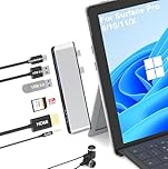 Surface Pro 9/10/11/X Docking Station, Surface Pro 11 USB Hub with 4K HDMI, USB-C Thunderbolt 4 (Display+Data+100W PD), 2 USB 3.0, 3.5mm Audio, SD/TF Card Slot for Surface Pro 9/10/ 11/ X