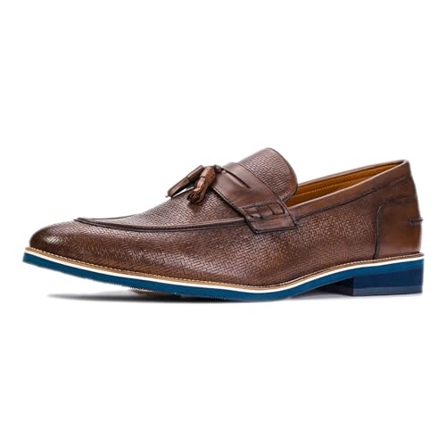 Carlos Santana Slip-on Leather Garcia Tassel Loafers for Men | 100% Leather Fabric | Cushioned Footbed | with Embossed Print on The Calfskin Leather