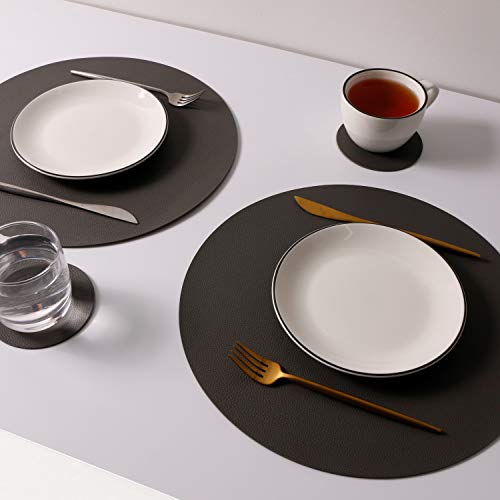Wipeable Placemats And Coasters Leather Table Mats Waterproof Heat-Resistant Easy To Clean For Dining Table Set Kitchen Table (4, Grey) #TOP5