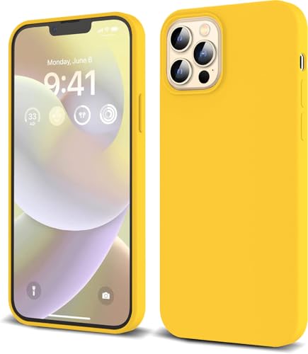 Image of VONZEE Microfiber Candy Case Compatible for iPhone 12 Pro Max 6.7 inch, Shockproof Slim Back Cover Liquid Silicone Case - Yellow