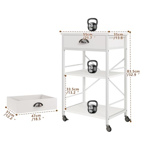 Miniatura 4 de Ibuyke - Estante De Cocina Para Panadería Con Cajones, Soporte Para Microondas De 3 Niveles Con Almacenamiento, Mesa De Barra De Café Con Ruedas, Estante Ajustable, Montaje Simple, Blanco Tmj030w