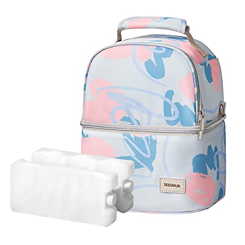 Image of SEEDNUR Breastmilk Cooler Bag with Ice Pack Insulated Bottle Bag Diaper Bag Tote Breast Pump Backpack Portable Thermal Insulated Lunch Box (Amber Gray）