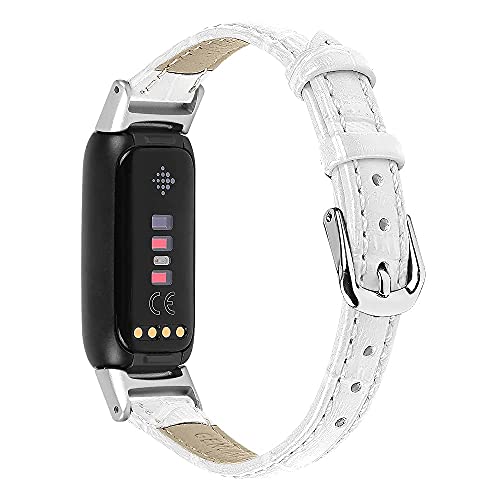 ECSEM Genuine Leather Band Compatible with Fitbit Luxe Bands Replacement Wristband Quick Release Straps Watch Bands for Fitbit Luxe Smartwatch Accessories(White)