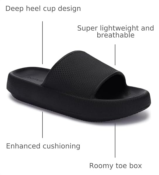 Joomra Thick Sole Slides for Women Men Pillow Slippers W9-10/M7.5-8.5 Black - 2