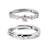 YangQian Matching Rings for Couples Gifts for Him Her Star Promise Rings for Couple Anniversary Birthday Gifts for Girlfriend Boyfriend Wife Husband Adjustable Open Star Ring