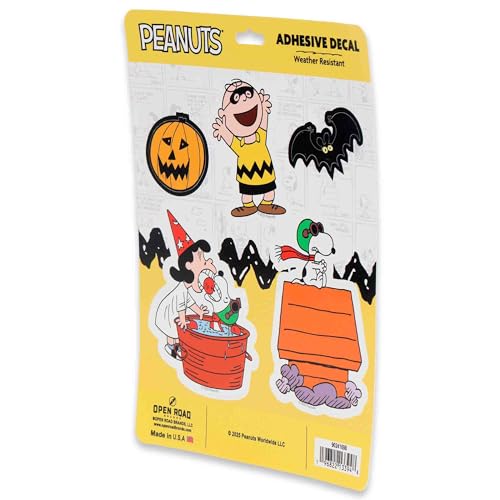 Image of Peanuts Halloween Adhesive Vinyl Decal Pack - Fun Set of Stickers Featuring Charlie Brown, Snoopy and Halloween Designs, 1 Pack (5 Count)