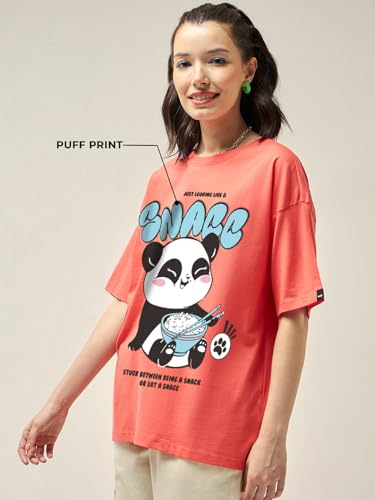 Image of Bewakoof Women's Being Cute is My Super Power Graphic Print 100% Cotton T-Shirt- Oversized Fit, Round Neck, Half Sleeve