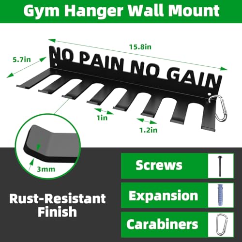 Home Gym Accessories Organization Storage Rack Equipment For Home 8 Hook Wall Hanger Display Gear Barbells Resistance Bands Jump Ropes Lifting Belt Hanger Accessories Hardware Included NO PAIN NO GAIN by Sahans - Image 7