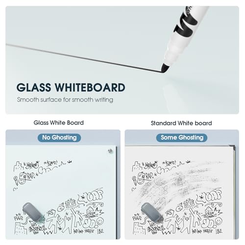 MaxGear Glass White Board 60x40 Inches, Wall Mounted Magnetic Glass Dry Erase Board, Large Frameless Whiteboard with 1 Eraser,3 Markers and 6 Magnets for Office, School, Home - Thumbnail 7