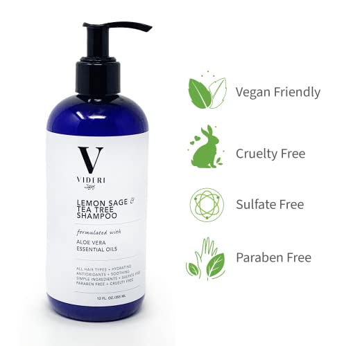 Videri Lemon Sage & Tea Tree Shampoo - Best For Dry Hair & Scalp. Hydrate With Essential Oils, Aloe Vera & Antioxidants. Uplifting Fresh Citrus Scent. Sulfate & Paraben Free, Vegan, Large 12 Fl Oz #TOP4