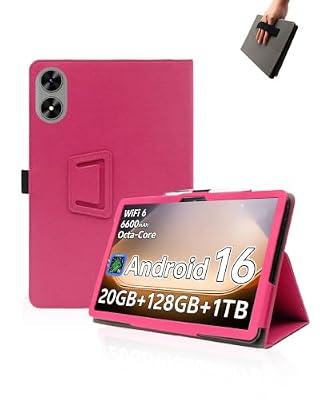 Case for SHARECLOUD P10_T Tablet 10.1 inch Android 16 Tablets,UYRUREL Leather Slim Folding Stand Cover with Hand Strap Magnet for Men Women Full Protection,Rosered.