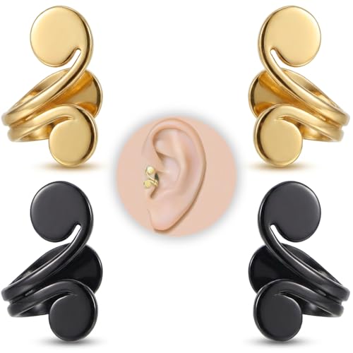 15mm & 10mm Keloid Pressure Earring Set for Women and Men | Clip on Compression Earrings for Swelling | Acupressure Earrings for Her (Acupressure Gold & Black)