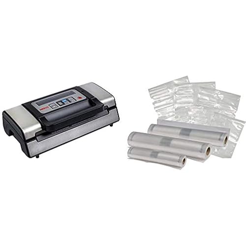 NESCO VS-12, Deluxe Vacuum Sealer with Bag Starter Kit and Viewing Lid, Compact Design, Silver & VS-07V, Vacuum Sealer Bags, Variety Pack, Clear