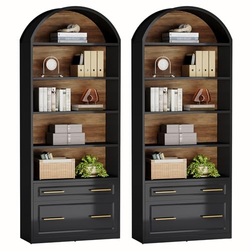 Tribesigns 76.8 Arched Bookcase Set with File Drawer