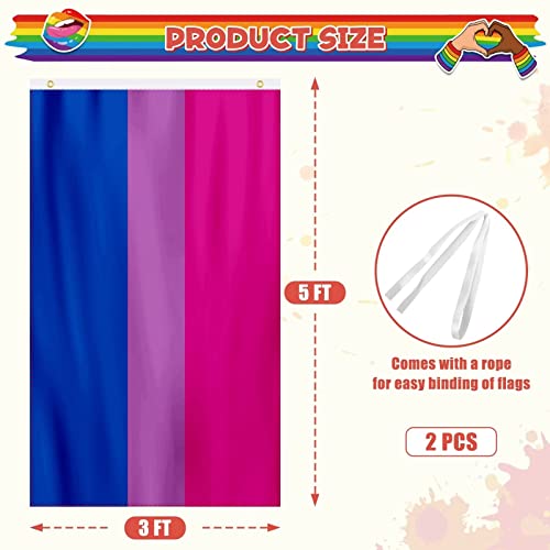 2 Pcs Pride Flag, 3X5 Ft Bisexual Pride Flag Cape, Outdoor Hangable Wearable Lgbt Flag With Rope And Grommets, Rainbow Pride Month Banner For Pride Parades Supplies Lgbt Pride Parties Decorations #TOP1